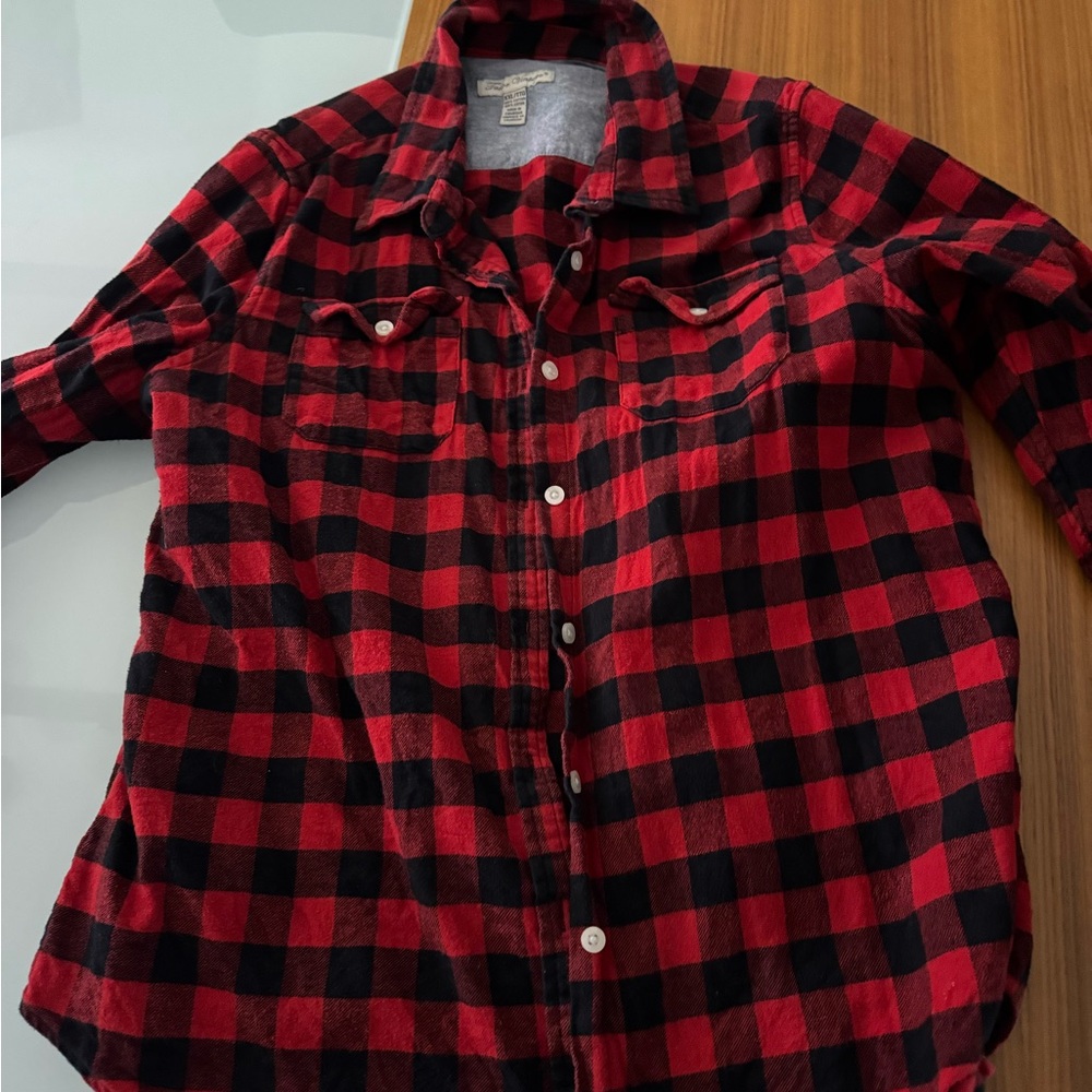Red and Black Buffalo Plaid Button-Up Shirt